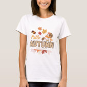 Hello Autumn – Cute Hedgehog &  Fall Desig Tシャツ (正面)