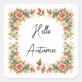 Hello Autumn – Florale Aquarell-Aufkleber スクエアシール