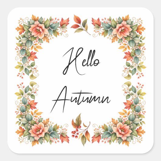 Hello Autumn – Florale Aquarell-Aufkleber スクエアシール (正面)