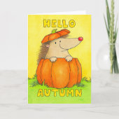 Hello Autumn Hedgehog in Pumpkin Greeting カード (正面)