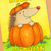 Hello Autumn Hedgehog in Pumpkin Greeting カード