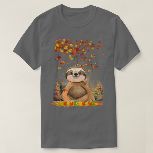 Hello Autumn Maple Sloth Leaf秋かわいいSloths Lov Tシャツ (デザイン正面)