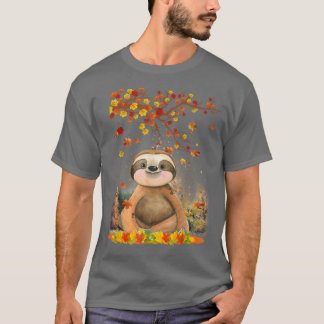 Hello Autumn Maple Sloth Leaf秋かわいいSloths Lov Tシャツ