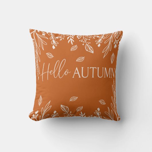 Hello Autumn Modern Typography Throw Pillow クッション (正面)