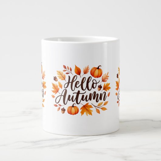 Hello Autumn Script ジャンボコーヒーマグカップ (正面)