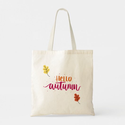 Hello Autumn Typography Design | Cute Fall Leaves  トートバッグ (裏面)