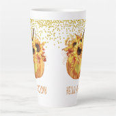 Hello Autumn Water colorひまわりカボチャ カフェラテマグ (正面)