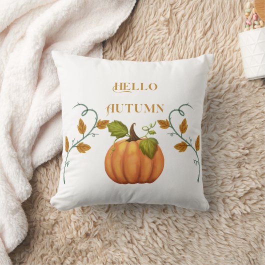 Hello Autumn with Pumpkinオレンジの文字と画像 クッション (ブランケット)