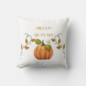 Hello Autumn with Pumpkinオレンジの文字と画像 クッション (正面)