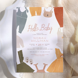 Hello Baby | かわいいボヘミアン ベビー服 女の子 ベビーシャワー 招待状