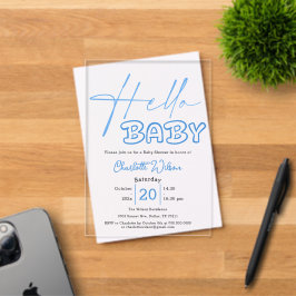 Hello Baby エレガントブルーベビーシャワー アクリル招待状