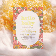 Hello Baby | グルービーなレトロフラワーモチーフのゴールドベビーシャワー