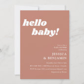 Hello Baby テラコッタ レトロ ベビーシャワー 招待状 (正面)