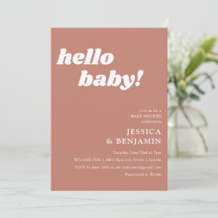 Hello Baby テラコッタ レトロ ベビーシャワー 招待状