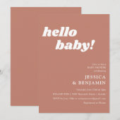 Hello Baby テラコッタ レトロ ベビーシャワー 招待状 (正面/裏面)