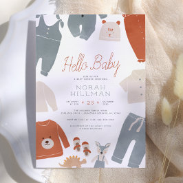Hello Baby | ブルー・ボホベビー服 男の子ベビーシャワー 招待状