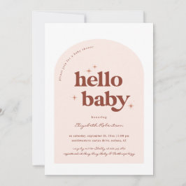 Hello Baby | レトロピンクとテラコッタのベビーシャワー 招待状