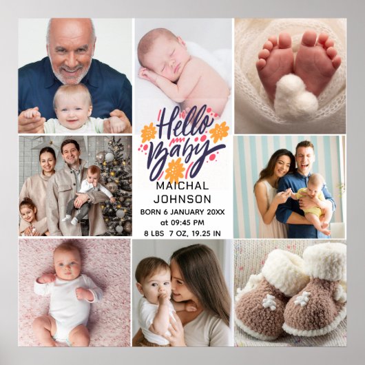 Hello Baby | 新生児の出生統計 8枚の写真 ポスター (正面)