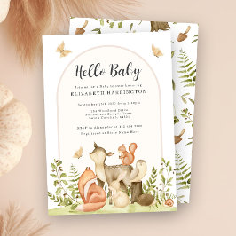 Hello Baby 森の動物 赤ちゃんのシャワーパーティーの招待状 招待状