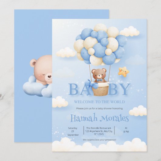 Hello Baby | 赤ちゃんのご誕生おめでとう 招待状 (正面/裏面)