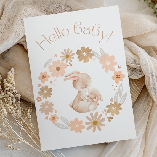 Hello Baby! Baby Bunny Cute Baby Shower Party 招待状
