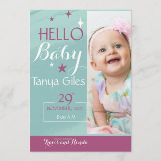 Hello Baby Birth Announcement Card 招待状