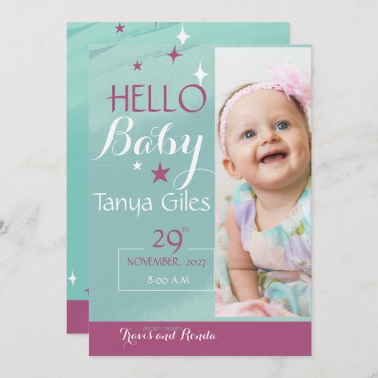 Hello Baby Birth Announcement Card 招待状 (正面/裏面)