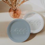 Hello Baby Blue Scriptミニマリスト赤ちゃんシャワー ペーパープレート<br><div class="desc">毎週新しいデザインを追加！</div>
