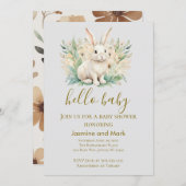 Hello Baby Boho Neutral Bunny  招待状 (正面/裏面)
