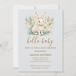 Hello Baby Boho Neutral Bunny  招待状