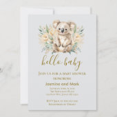 Hello Baby Boho Neutral Koala Bear 招待状 (正面)