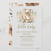 Hello Baby Boho Neutral Koala Bear 招待状 (正面/裏面)
