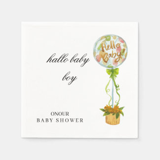 Hello Baby Boy Baby Shower Napkins – Soft Elegant スタンダードカクテルナプキン