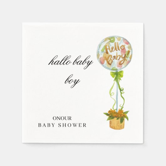 Hello Baby Boy Baby Shower Napkins – Soft Elegant スタンダードカクテルナプキン (正面)