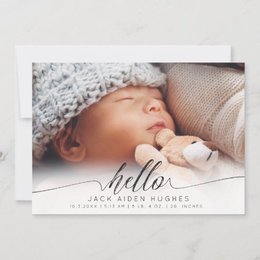 Hello Baby Boy Girl Birth Announcement Photo Cards 案内状 (正面)