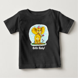 Hello Baby! – Cute Elephant Baby T-Shirt (Black) ベビーTシャツ