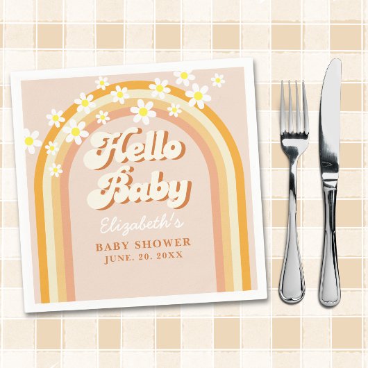 Hello Baby Cute Groovy Baby Shower スタンダードカクテルナプキン