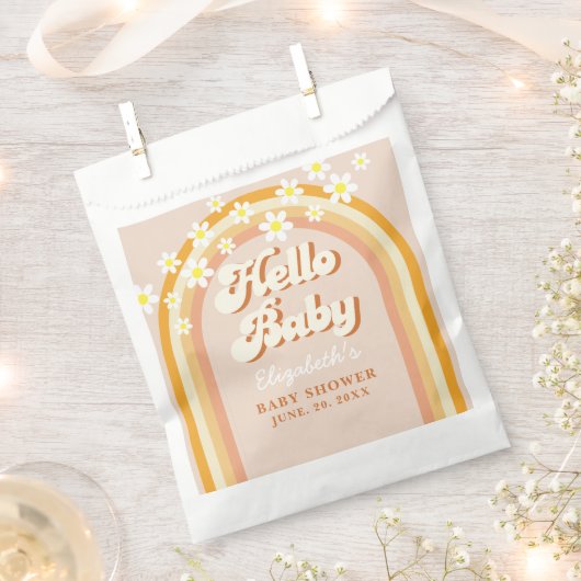 Hello Baby Cute Groovy Baby Shower フェイバーバッグ (クリップ留めされた状態)