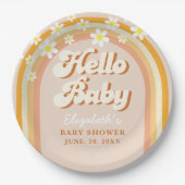 Hello Baby Cute Groovy Baby Shower ペーパープレート (正面)