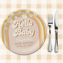 Hello Baby Cute Groovy Baby Shower ペーパープレート