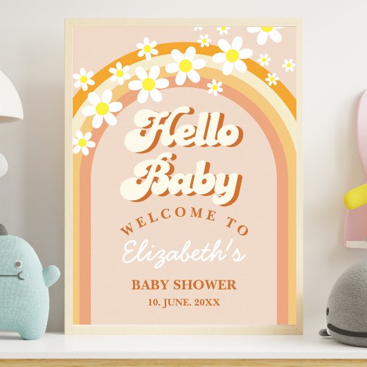 Hello Baby Cute Groovy Baby Shower ポスター
