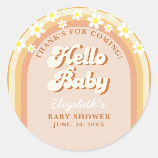 Hello Baby Cute Groovy Baby Shower ラウンドシール (正面)