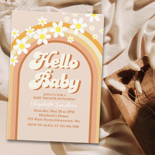 Hello Baby Cute Groovy Baby Shower 招待状