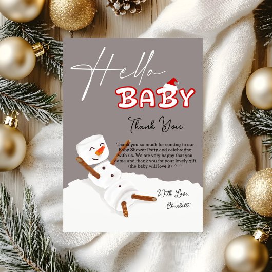 Hello Baby Cute Snowman Baby Shower サンキューカード