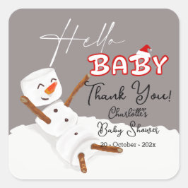 Hello Baby Cute Snowman Baby Shower スクエアシール