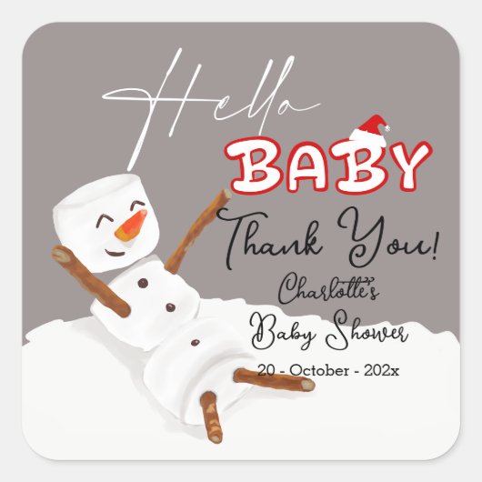 Hello Baby Cute Snowman Baby Shower スクエアシール (正面)
