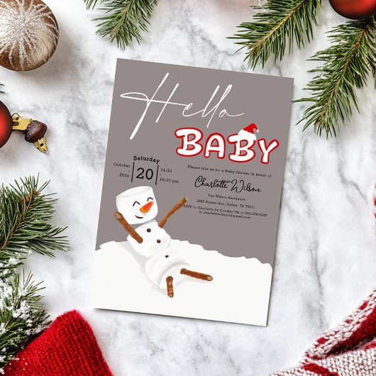 Hello Baby Cute Snowman Baby Shower 招待状
