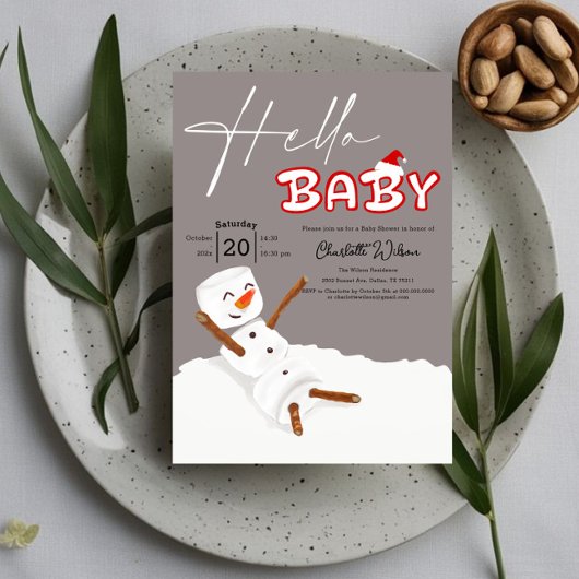 Hello Baby Cute Snowman Baby Shower 招待状