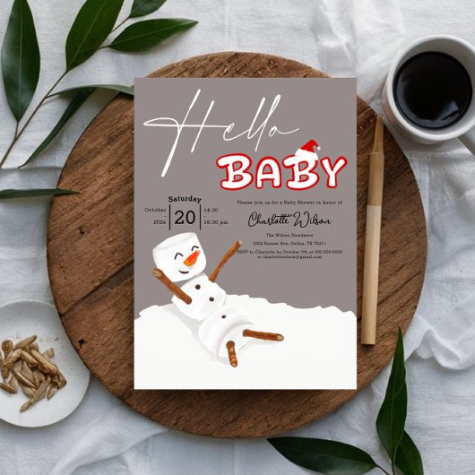 Hello Baby Cute Snowman Baby Shower 招待状