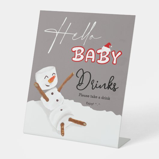 Hello Baby Cute Snowman Baby Shower Drinks 台座サイン (正面)